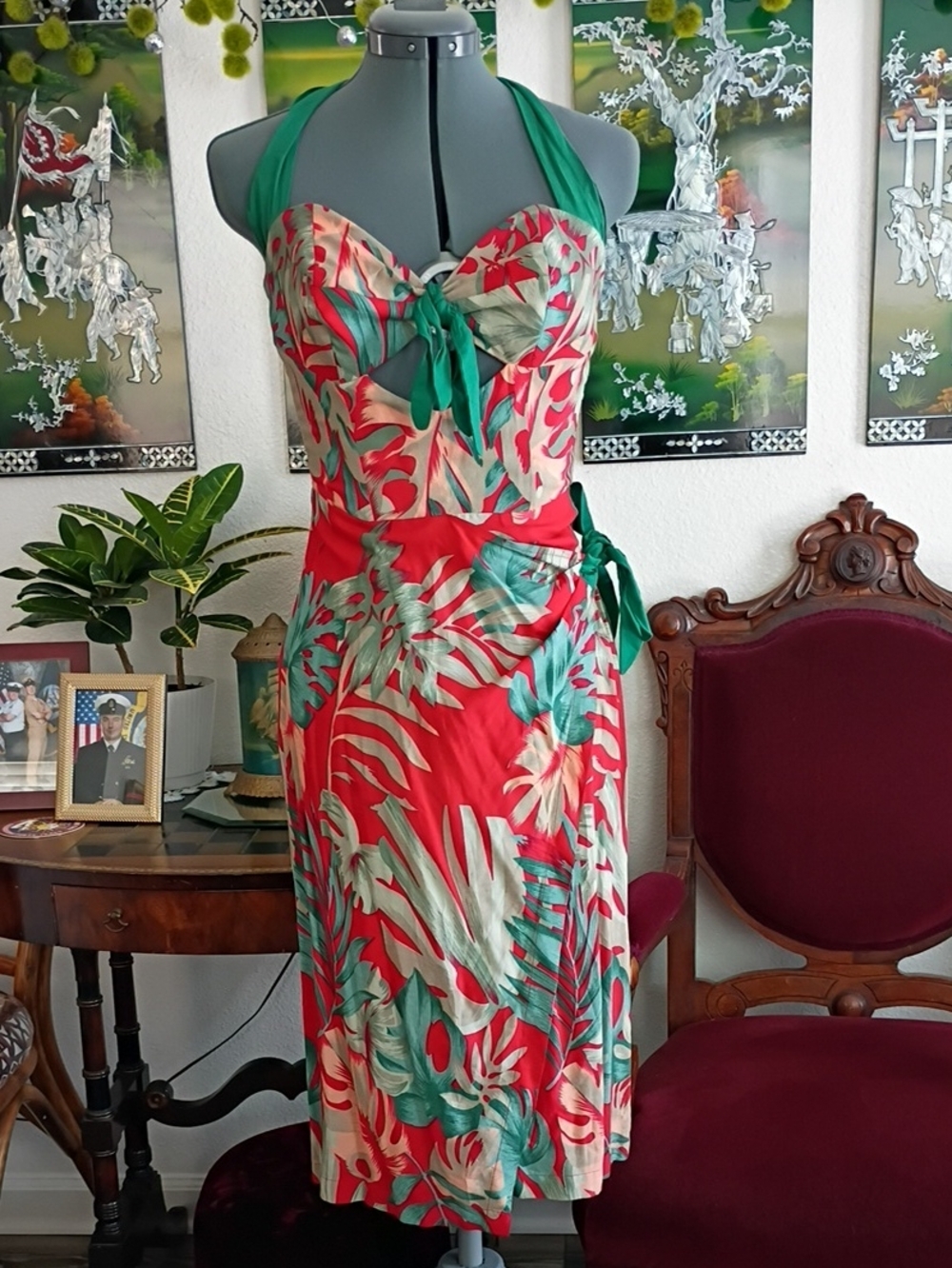 Whirling Turban Tiki Sarong Wiggle Dress Small